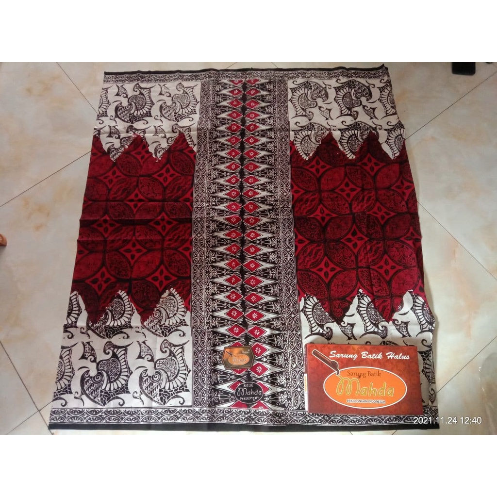 sarung mahda dewasa original batik cap pekalongan zigzag kawung besar variasi merah putih cangkang k