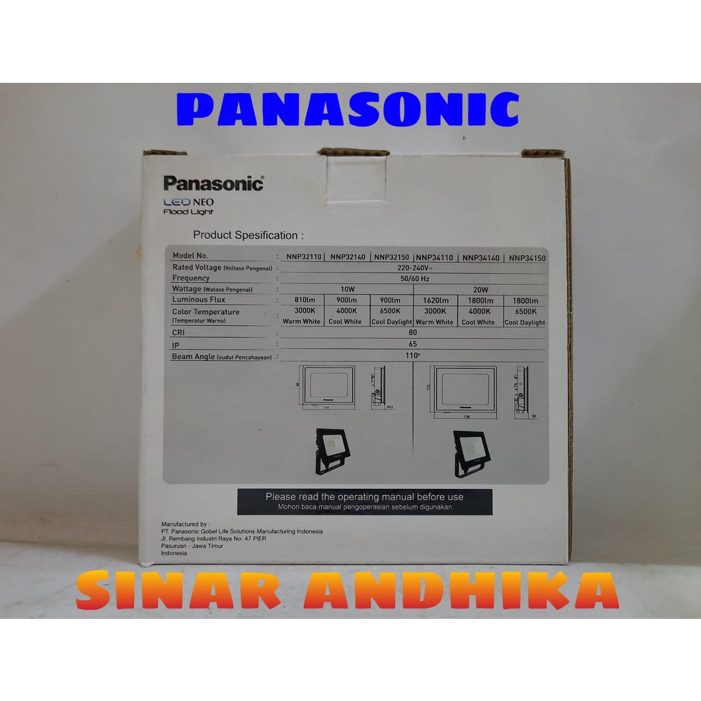 LED NEO FLOOD LIGHT PANASONIC 10 WATT NNP 32150/NNP 32110