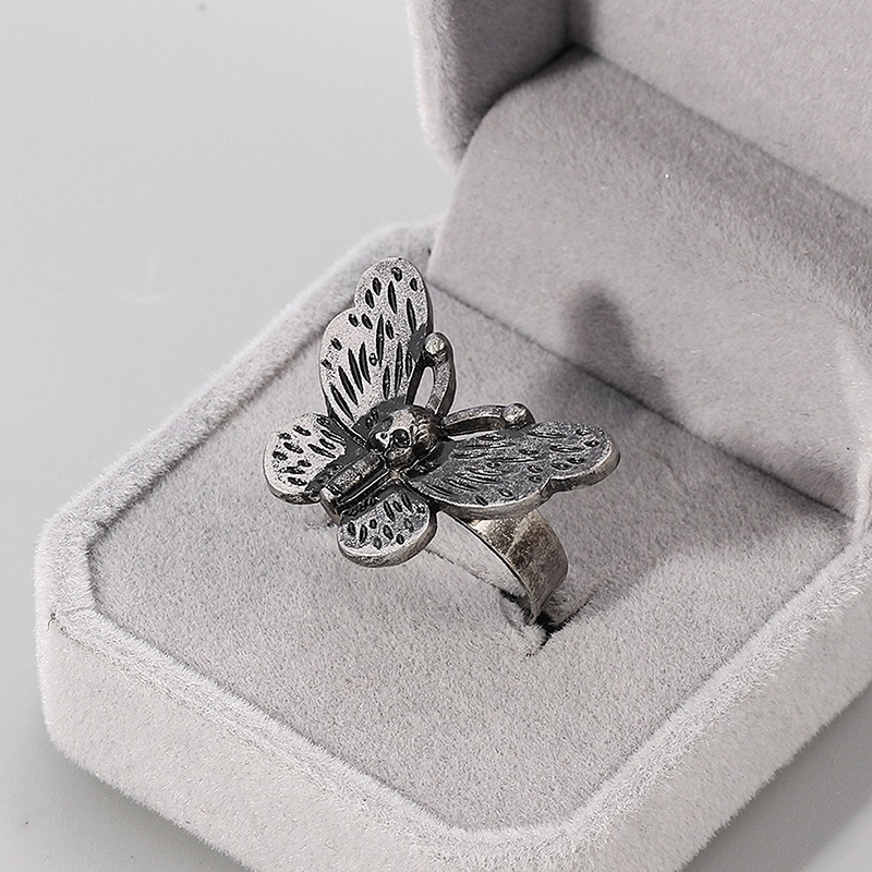 Hbid Cincin Gothic Punk Adjustable Desain Tengkorak / Kupu-Kupu / Kelinci Untuk Wanita