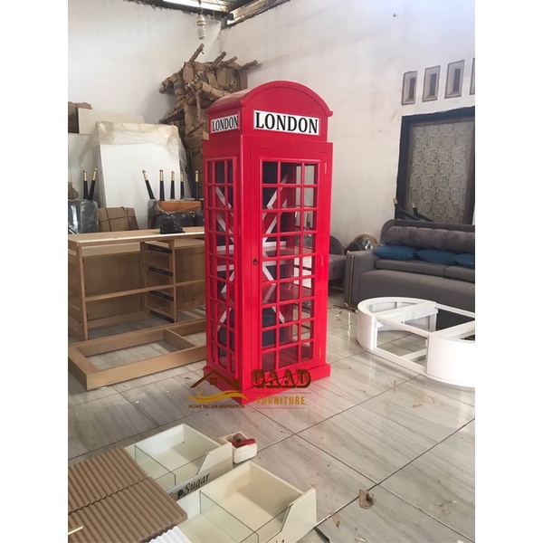 lemari telepon london box shabby Almari pajangan kaca telephone