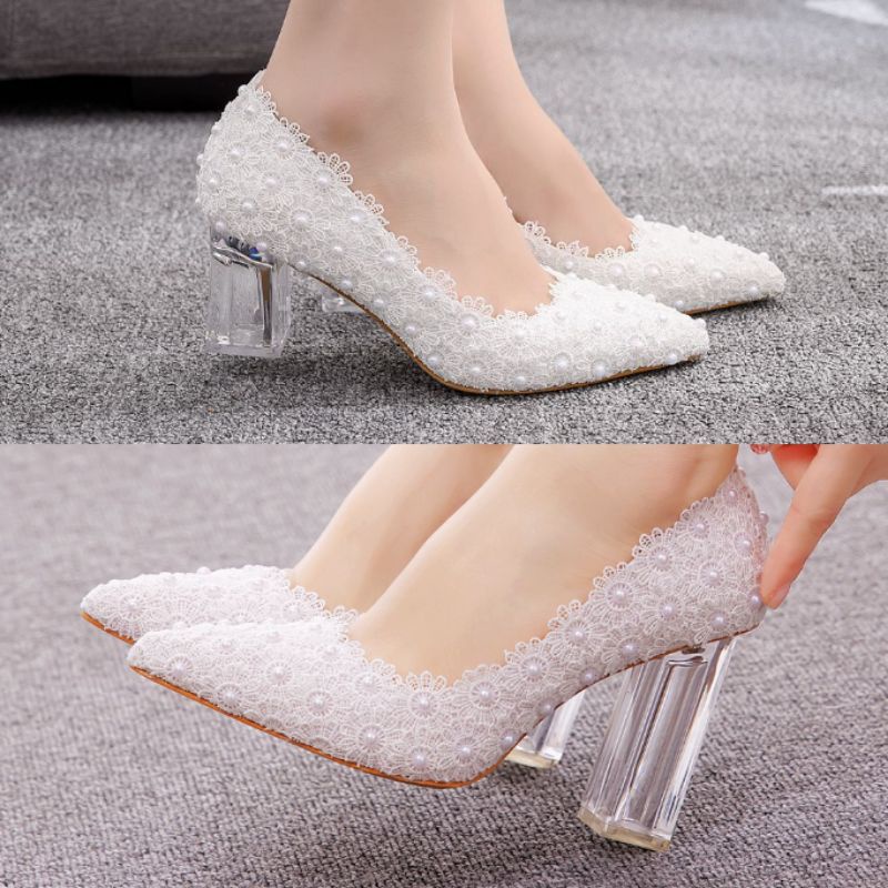 BS-609 6,5 & 9,5cm no.35-43 Heels pesta impor hak tahu transparan sepatu pesta sepatu nikah sepatu w