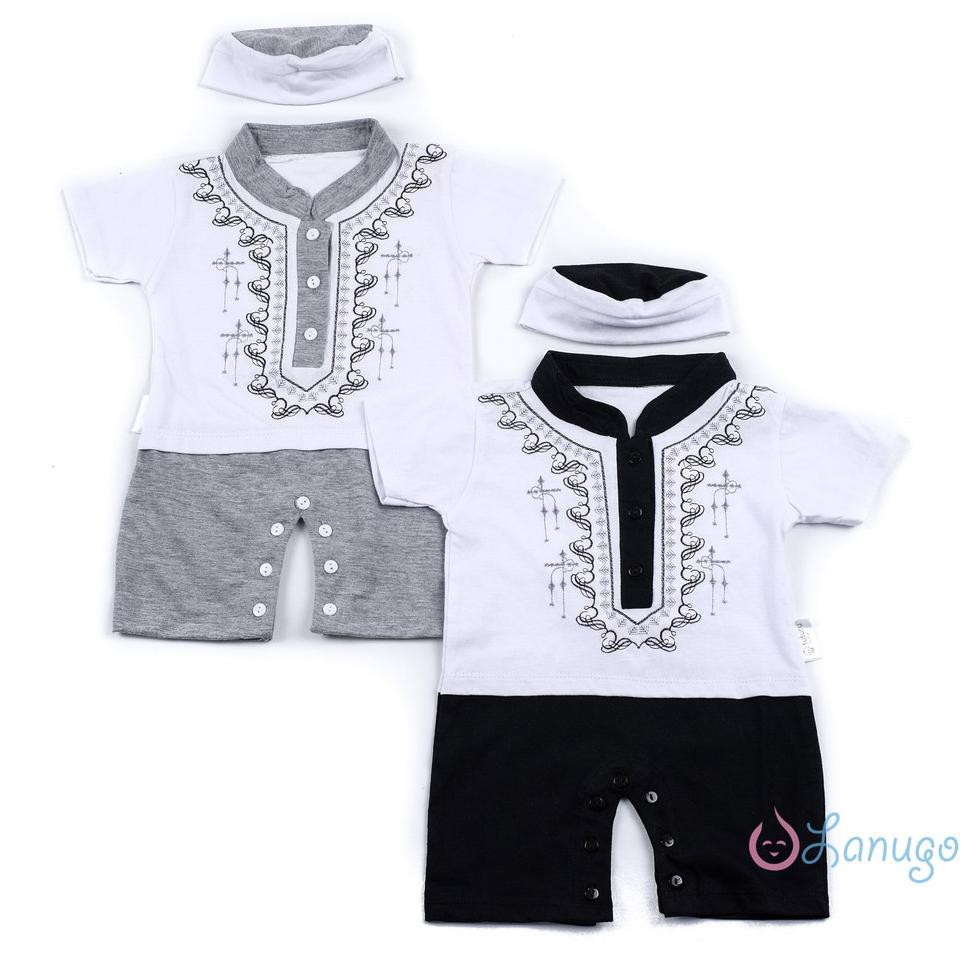 Ldr Pakaian Muslim Baju Koko Bayi Lakilaki Romper Peci Keren Bordir