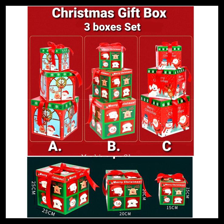 

Box Kado Natal Set 3 Kotak Hadiah Natal Packing Pita Natal Christmas - Random Mix