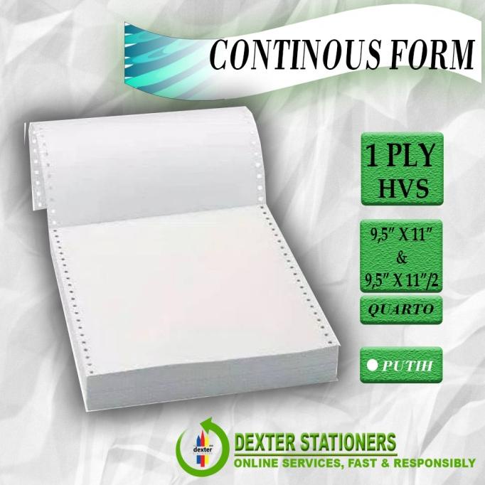 

KERTAS CONTINOUS FORM 1 ply 9.5" x 11" k1/ k1 bagi 2 KERTAS KOMPUTER