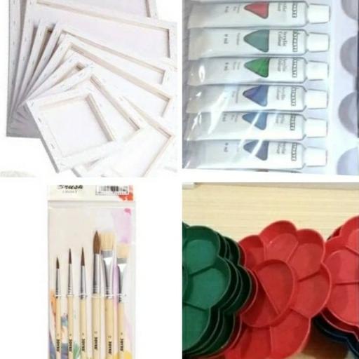 KUAS LUKIS PAKET LUKIS (KANVAS 20X30+PALET+KUAS+CAT AKRILIC)