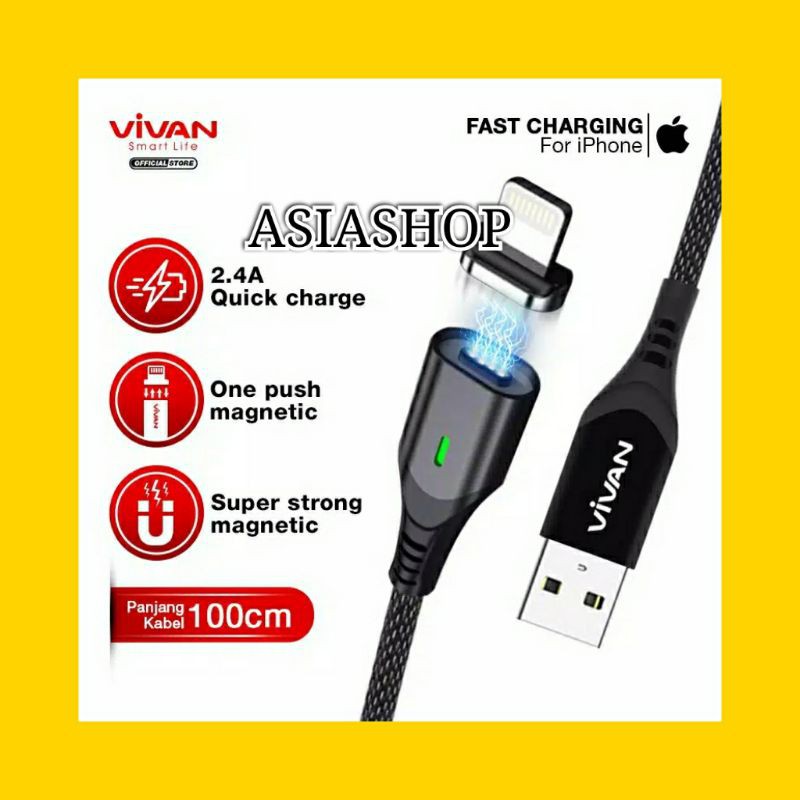 VIVAN Kabel Magnet iPhone Lightning Magnetik Fast Charging 2.4A MGL100