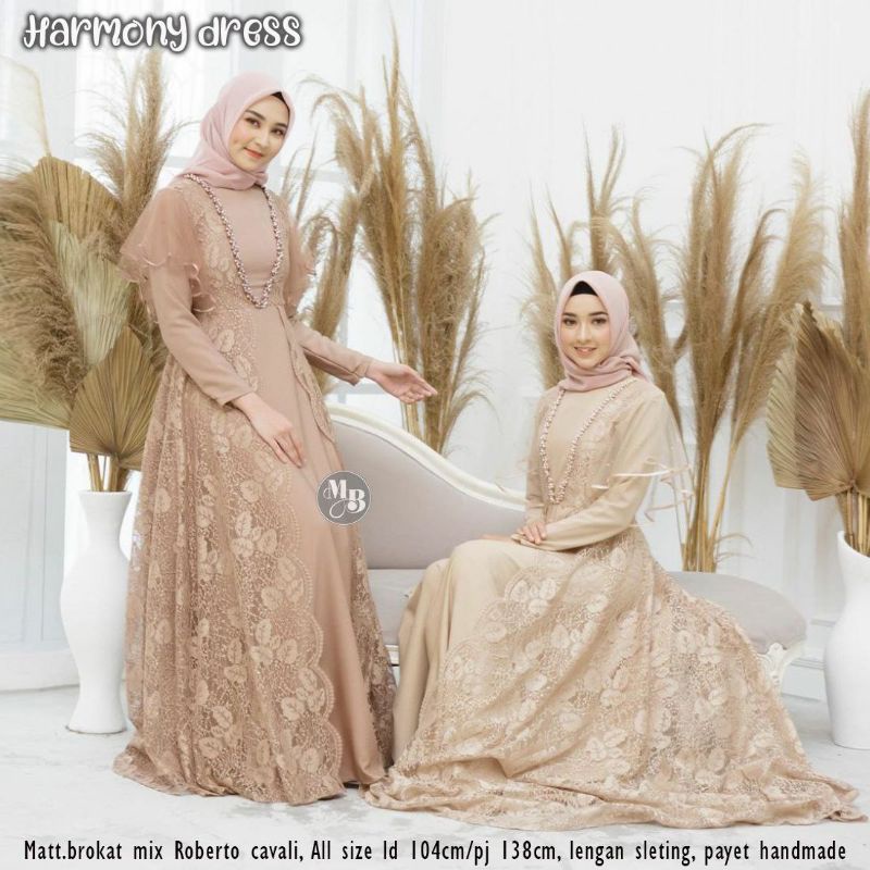 DRESS BROKAT GAMIS PESTA HARMONI BRUKAT TILE TUTU MIX MUTIARA BRIDESMAID LAMARAN WISUDA GAUN PESTA K
