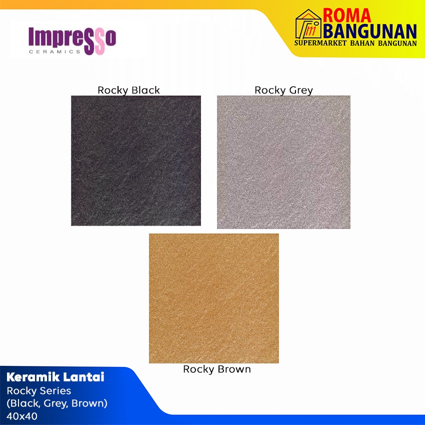 Kia Impresso Keramik Lantai Kamar Mandi Keramik Teras Keramik garasi Rocky Black Grey Brown 40x40