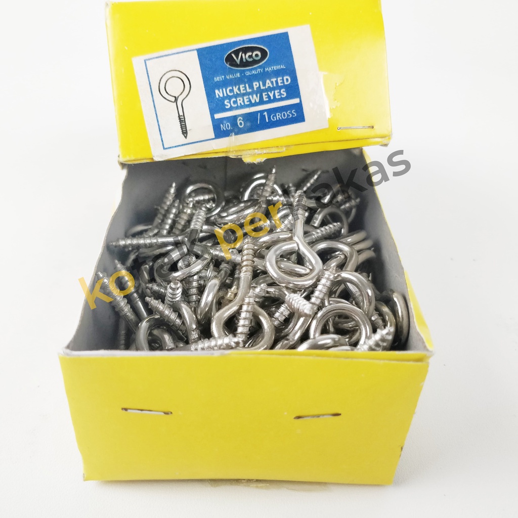 Sekrup Gantung Tutup / Screw Eyes no. 6 isi 144 pcs