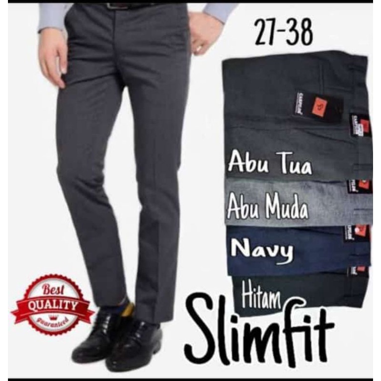 celana formal pria kantor slim fit bahan dasar woll