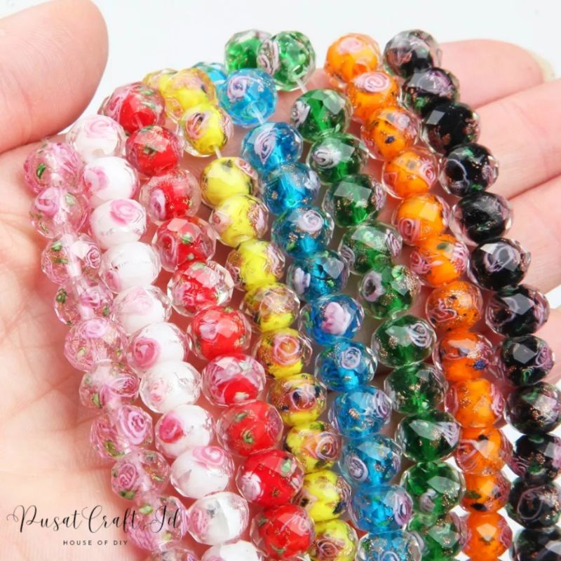 8/10mm Kristal Murano| Ceko Lampwork | Glassbead Rose| Kristal Bunga Mawar Manik manik kaca DIY pemb