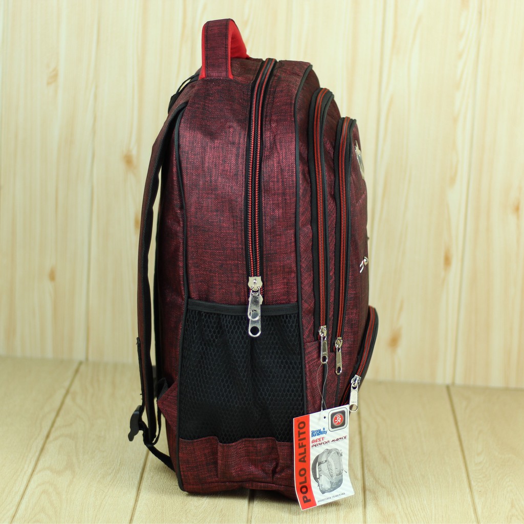 Tas Punggung Pria Alfito Saku Merah Back Pack Cowok Ransel Laptop Kece Trendy Multi Fungsi Kuat Awet