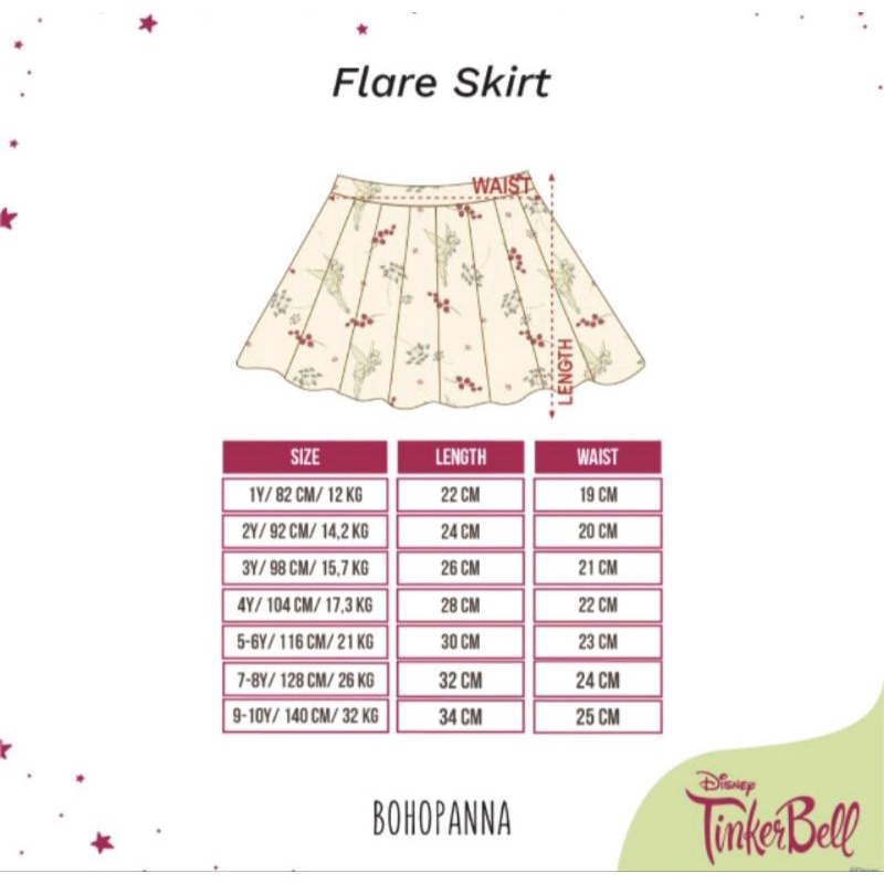 BOHOPANNA - Flare Skirt motif Tinker Bell / Rok Bawahan Plisket Anak Perempuan