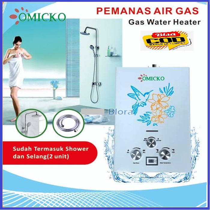 Omicko Water Heater Gas ukuran 6liter Digital Free selang shower-garansi resmi