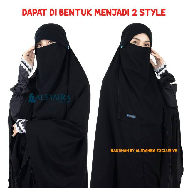 Niqab Poni Kancing Raudhah Sifon Silk Jetblack Alsyahra Exclusive