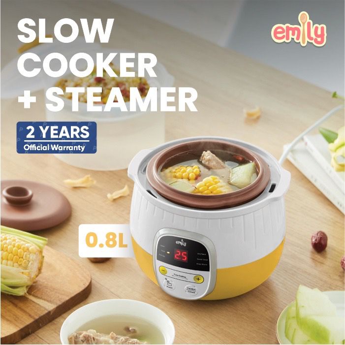 Emily Slow Cooker + Steamer 0.8 L Clay Pot - Perlengkapan Mpasi