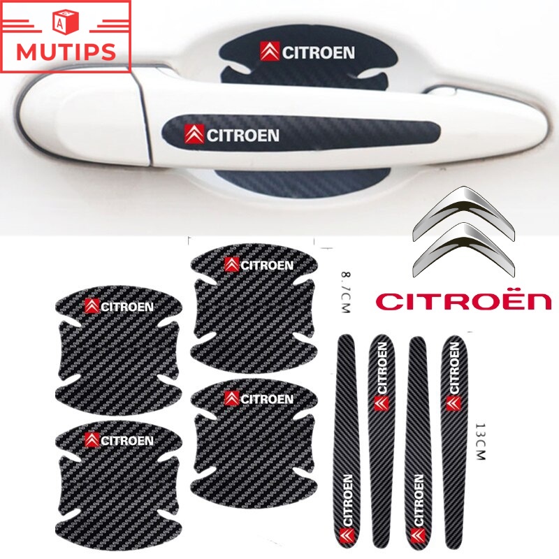 4 / 8pcs Stiker Pelindung Handle Pintu Mobil Bahan Carbon Fiber Untuk Citroen c3 c4 c5