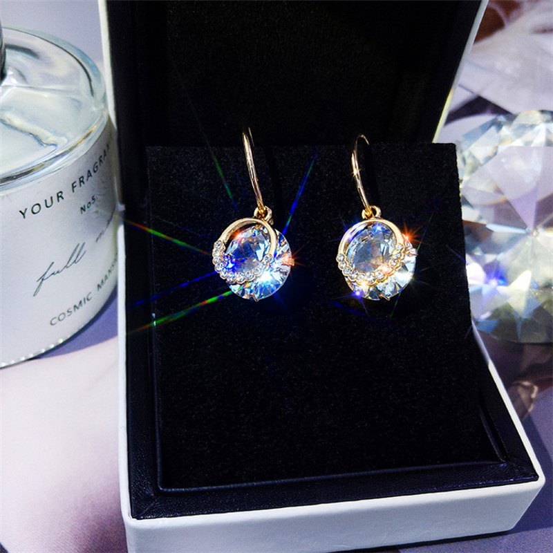 [ 1 Pair Vintage  Double Cricle Crystal Pendant Earrings  Dangle Earrings Ear Jewelry Accessories ]