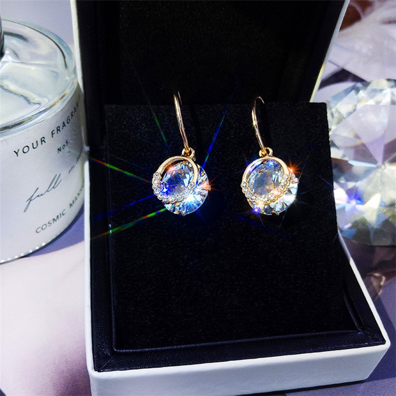 1 Pair Korean Version Fashion Inlay Zircon Crystal Pendant Earrings