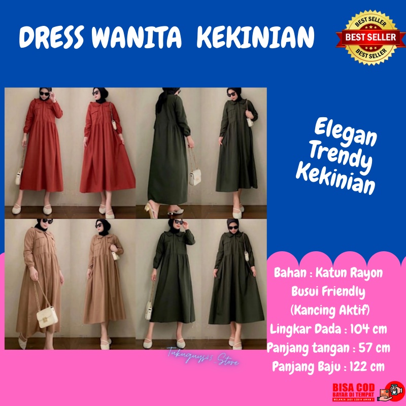 Dress Gamis Pakaian Muslim Wanita Busui Katun Rayon Polos Mocca Hitam Army Baju Kekinian Muslimah Mu