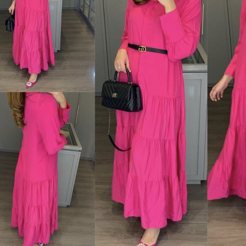 MM1 Long Tunik Midi Dress Jumbo | Gamis Mini Dress Premium | Atasan Wanita Susun Polos Rayon Viscose Premium | Maxi Dress Qiqi Busui Friendly | Korean Babydoll Dress | Maimon Grosir