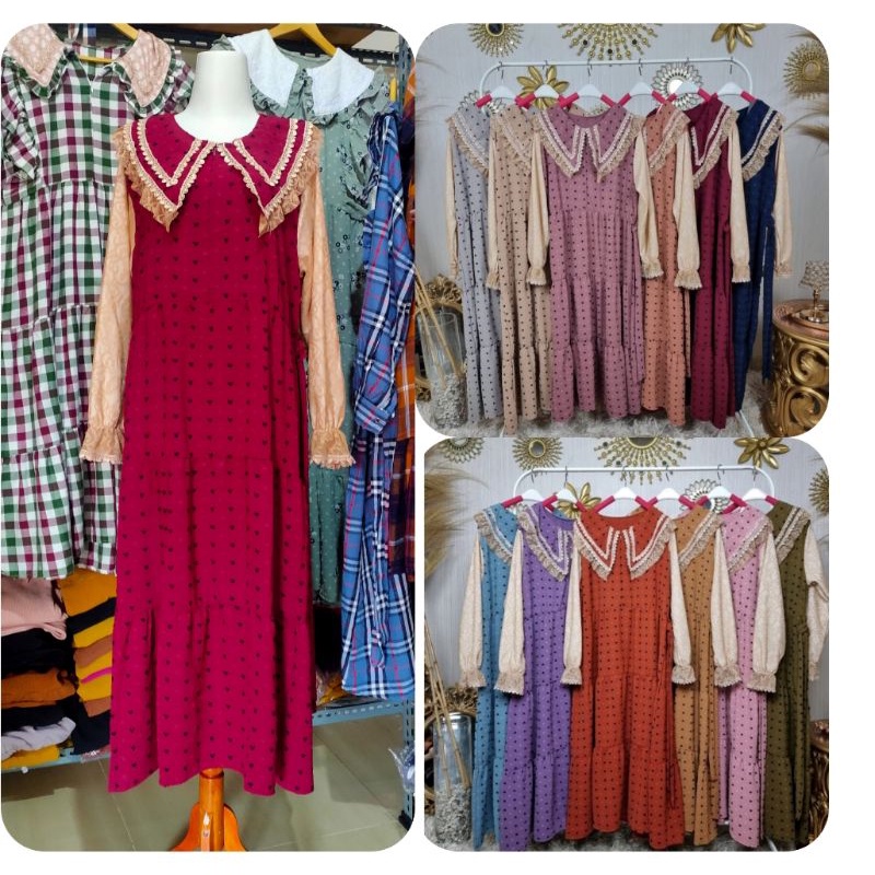 Midi crinkle rubi love kerah Lancip original by meijiwang