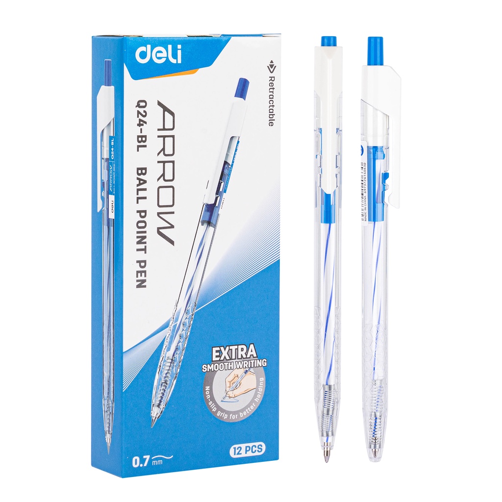 HAPPY TIME DELI PULPEN TEKAN PEN Q24 0.5mm BALLPOINT TINTA HITAM BIRU ALAT TULIS KANTOR SEKOLAH