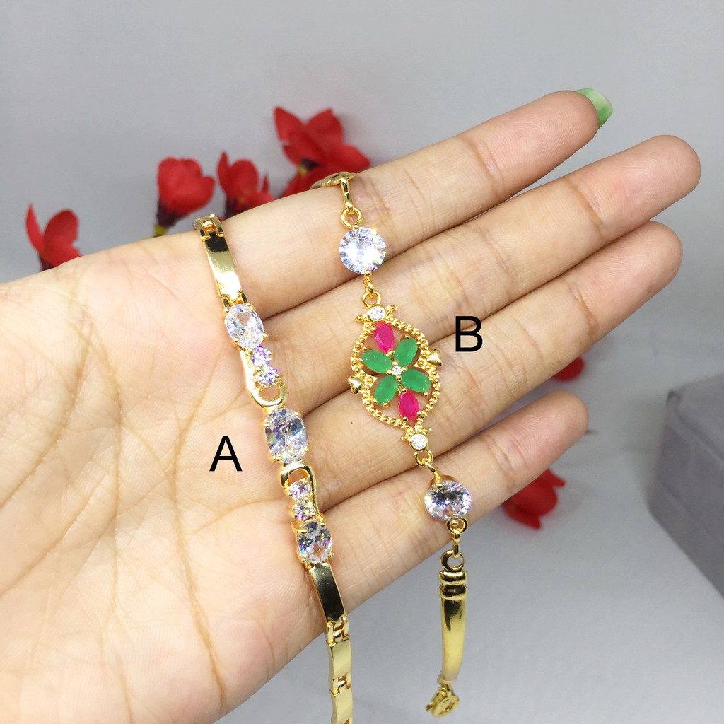 Perhiasan Gelang Tangan Xuping Batu Warna Pink Hijau Putih Gold - BB453