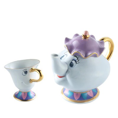 Beauty and the Beast Coffee Mug Pot Set Mrs Potts Chip Tea Cup Teapot Porcelain Cups and Mugs