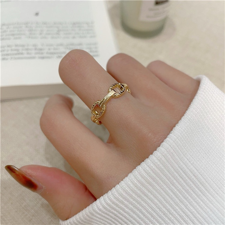 Statement Chain Metal Finger Ring for Women Gold Color Adjustable Opening Ring Copper Jewelry