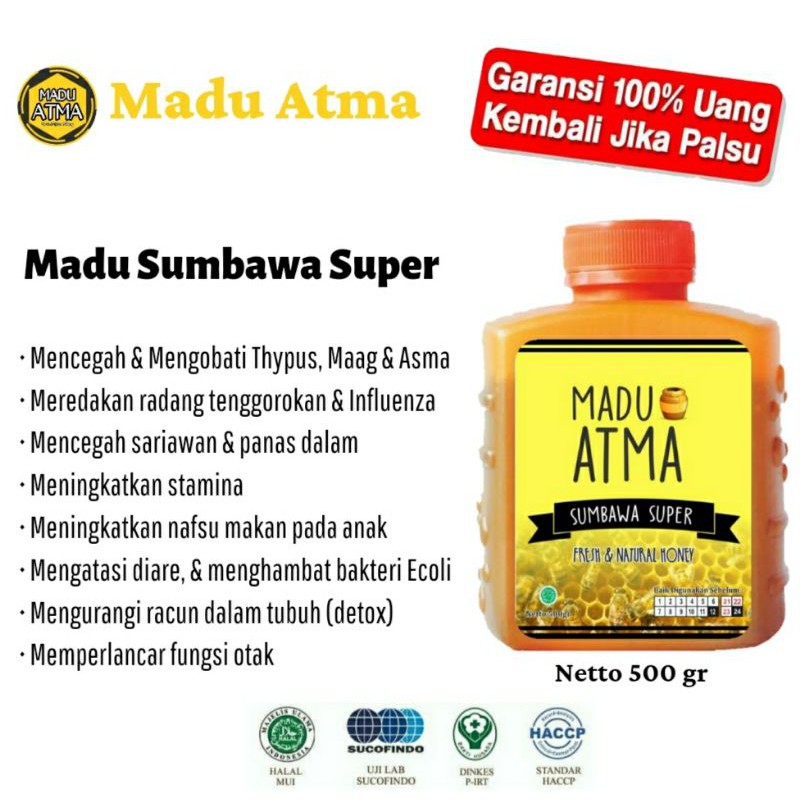 

MADU SUMBAWA SUPER lebah jenis apis dorsata GARANSI 100% ASLI kemasan 500gr MADU ATMA