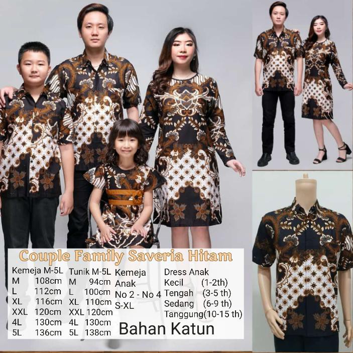 Batik Nusantara Couple Family Dress Batik Saveria Hitam / Sarimbit Keluarga Tunik Batik / OOTD