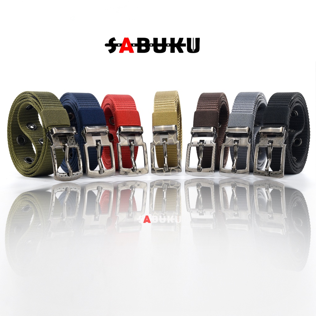 Ikat Pinggang Pria Canvas Sabuk Canvas Model Tusuk Kepala Stainles Nylon Kanvas Belt Gesper Pria - 245