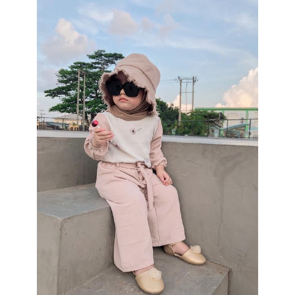 Mayza Set  one set anak dan bayi balita setelan baju dan celana setelan cringkel set hijab jilbab kerudung