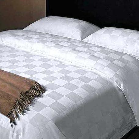 Ready Stok - Kain Sprei Katun Kingkoil Katun Salur- Garis-Kotak-Polos Putih Hotel