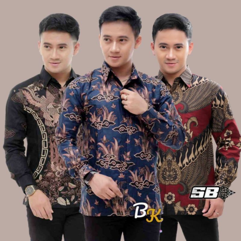 Batik Pria Lengan Panjang BATIK NAKULA HRB026 motif KERATONAN Kode 002 size M L XL XXL Reguler