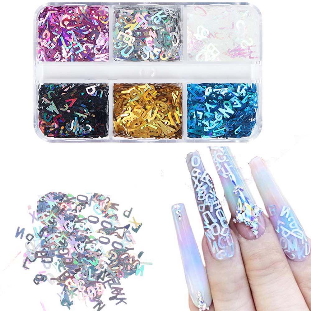 MXBEAUTY 3d Stiker Kuku Shiny 6kisi Dekorasi Nail Art Manicure Aksesoris Hologram Nail Art Nail Art Ornamen Nail Paillettes Set