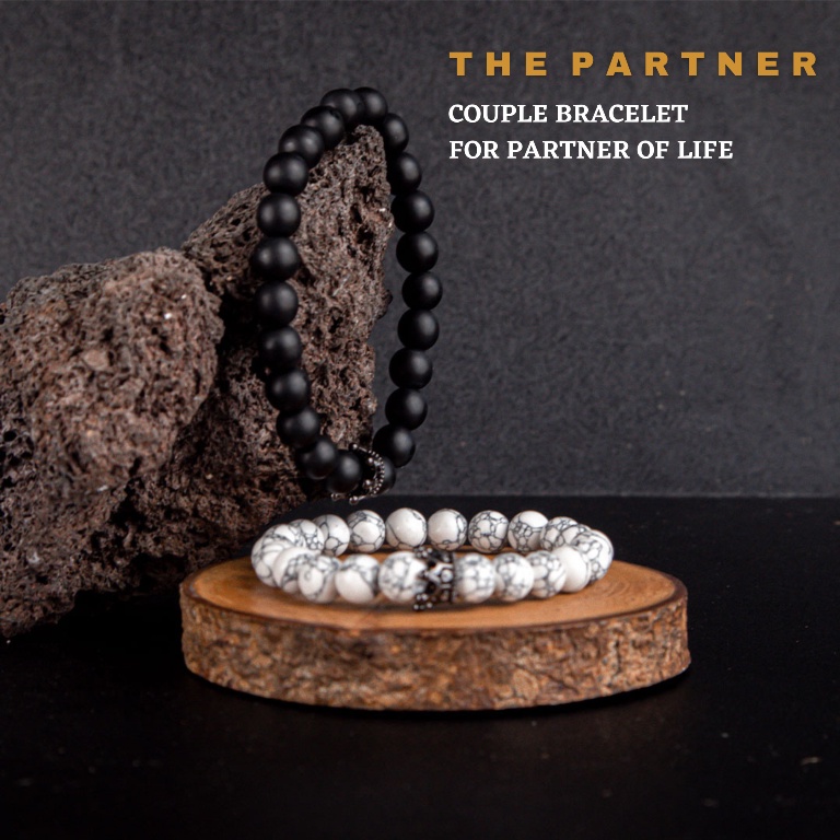 Gelang Couple Cople Pasangan Sahabat Batu Black Onyx Howlite ASLI Alam Natural ORIGINAL