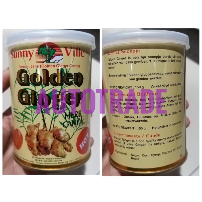 

GOLDEN GINGER HERB CANDY FREE SUGAR PERMEN JAHE BEBAS GULA 150 GR