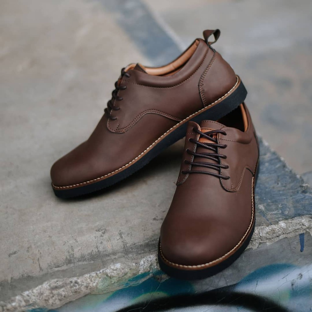 ALASKA BROWN - Sepatu Pantofel Pria Kasual Kulit Formal Casual Santai Kerja Kuliah - Pantopel Pria