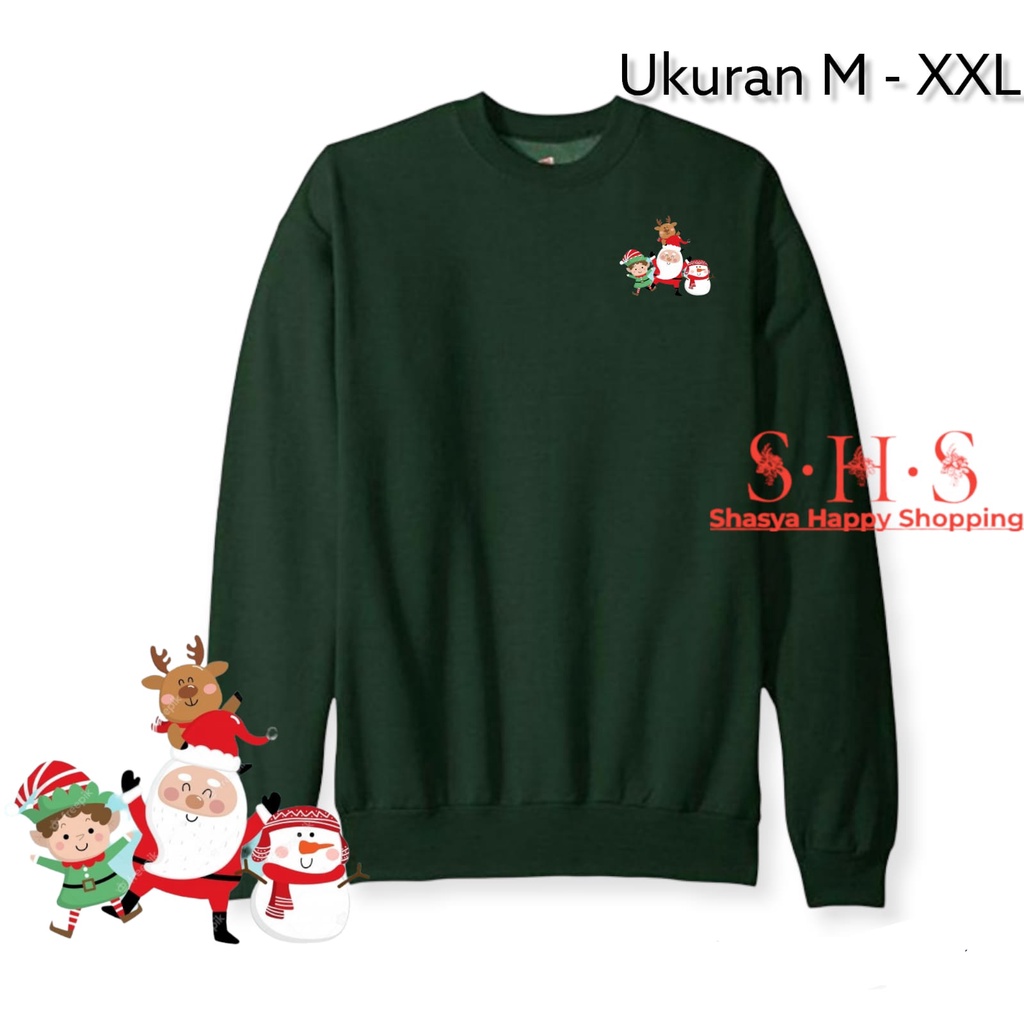 Sweater Natal Baju Christmas Santa Unisex M - XXL Pria Wanita Remaja - Merah - Hijau
