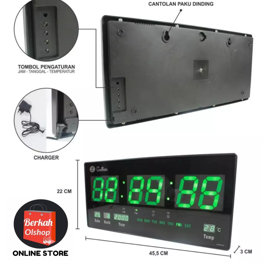 Berkah Oldshop 88 - Jam Dinding Digital LED Meja LED Clock 4622 Hijau