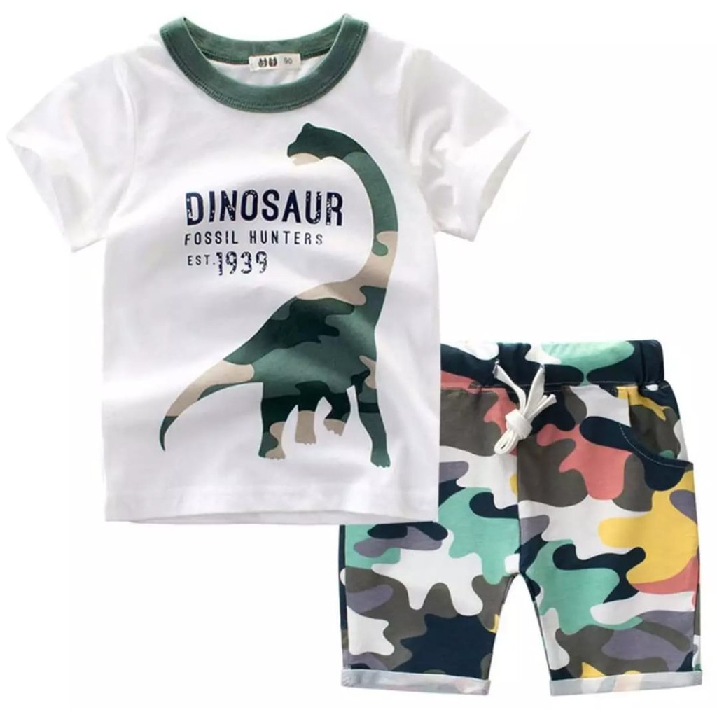 setelan kaos anak usia 1-5 tahun / setelan anak laki laki setelan anak perempuan-dinosaurus