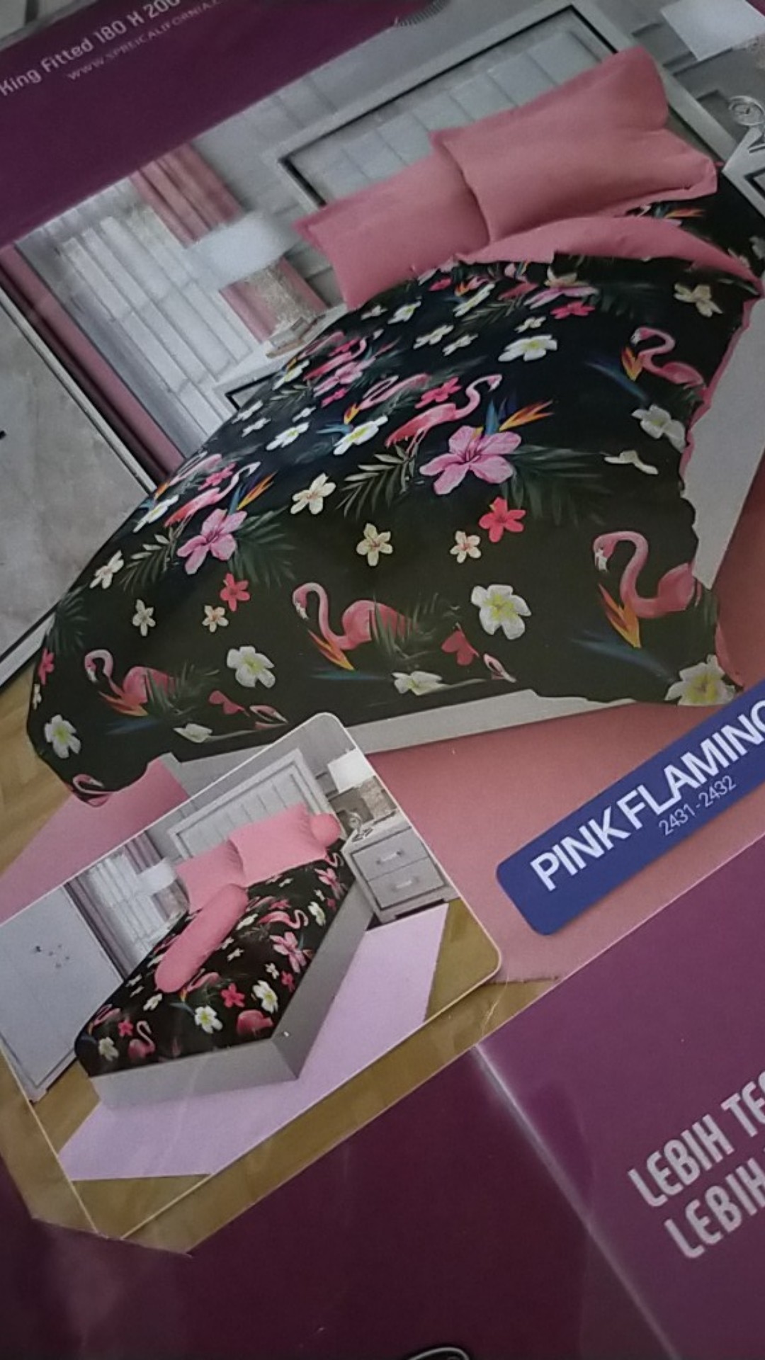 Sprei California 180x200 / 160x200 Motif Rogan Pandora Pink Flamingo Nurita - 180 King Size Sp