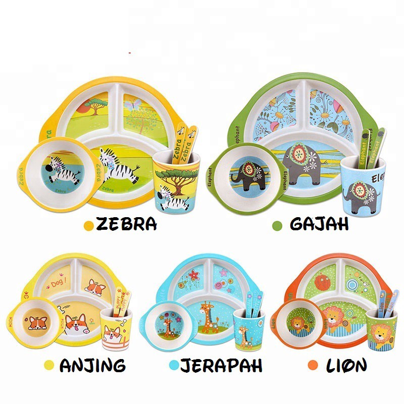 Bamboo Fiber Feeding kids Set (Bulat)/ Peralatan makan bayi / Piring anak BPA Free bambu fiber