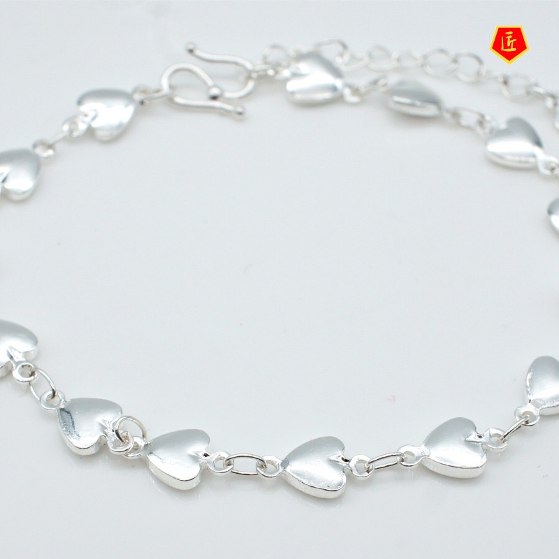 [Ready Stock]Women's Silver Korean Fashion Solid Heart-Shaped Bracelet