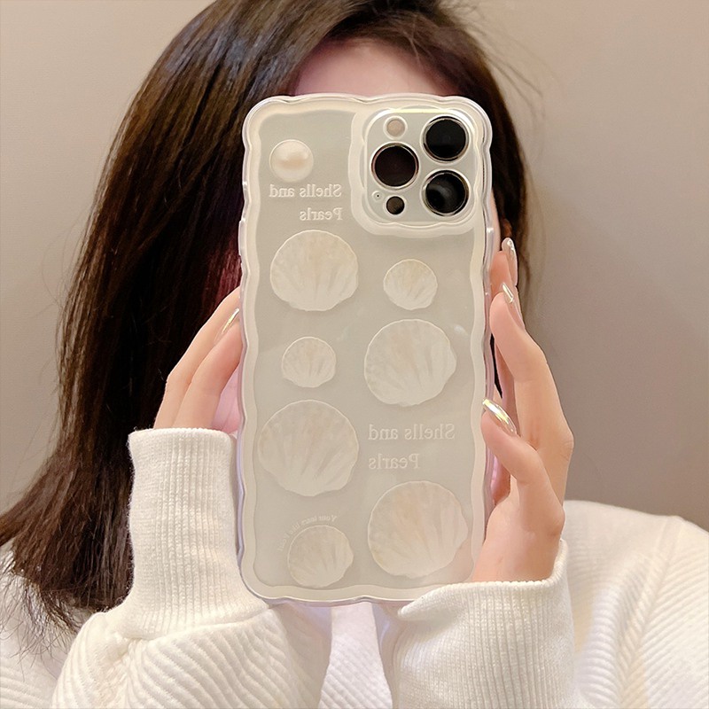 Soft Case Bahan Silikon Pola Gelombang Warna Putih Untuk IPhone 7 8 Plus X XR XS Max 11 Pro Max 12 13 Pro Max SE 2020