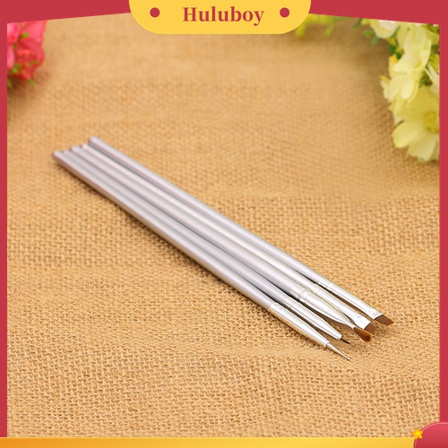 Huluboy Huluboy♡ 5pcs / Set Pen Brush Untuk Melukis Kutek UV Gel Warna Silver