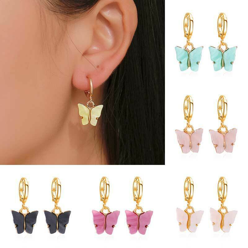 Set Kalung Rantai Dan Anting Bentuk Kupu-Kupu Bahan Akrilik Untuk Wanita