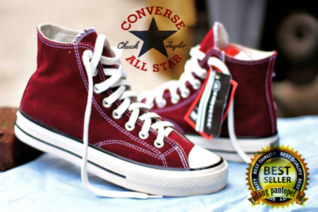 Sepatu Casual Harian Sekolah Kuliah Converse Allstar CT Mono White maron high Pria Couple